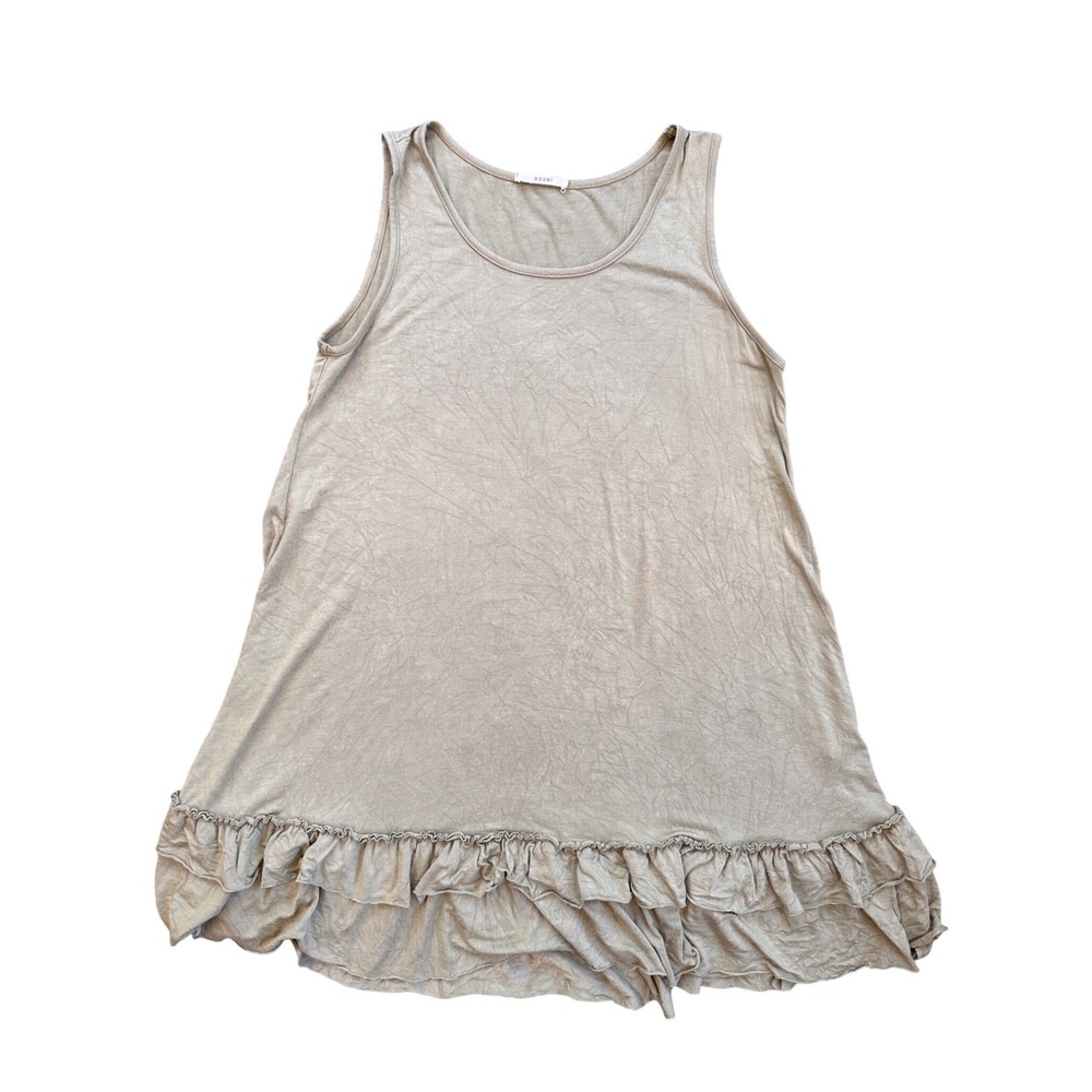 Easel Ruffle Hem Tank Top Women Medium Taupe Mineral Wash Sleeveless Boho T3408